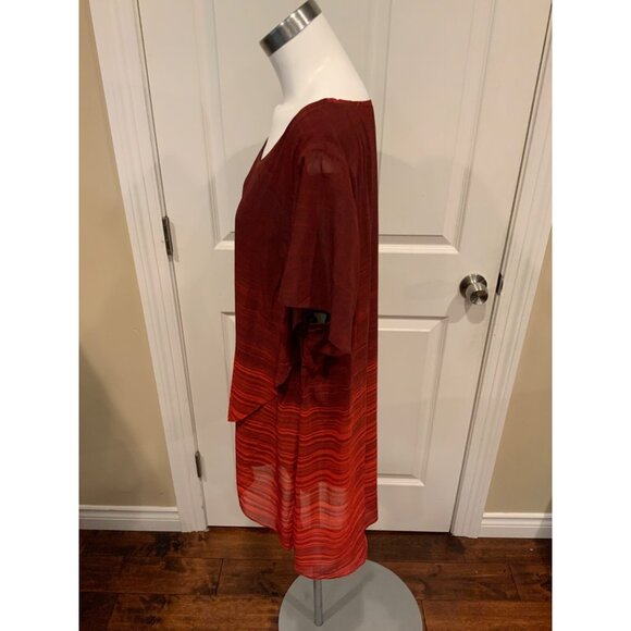 H By Halston Red Striped Billowing Short Sleeve Top, Size 1X (Plus) - Picture 3 of 5